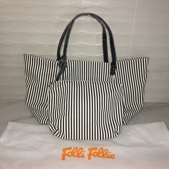 βSOLDβ Folli Follie NIB Urban Stripe Tote,Pouch & Dustbag - Picture 13 of 16